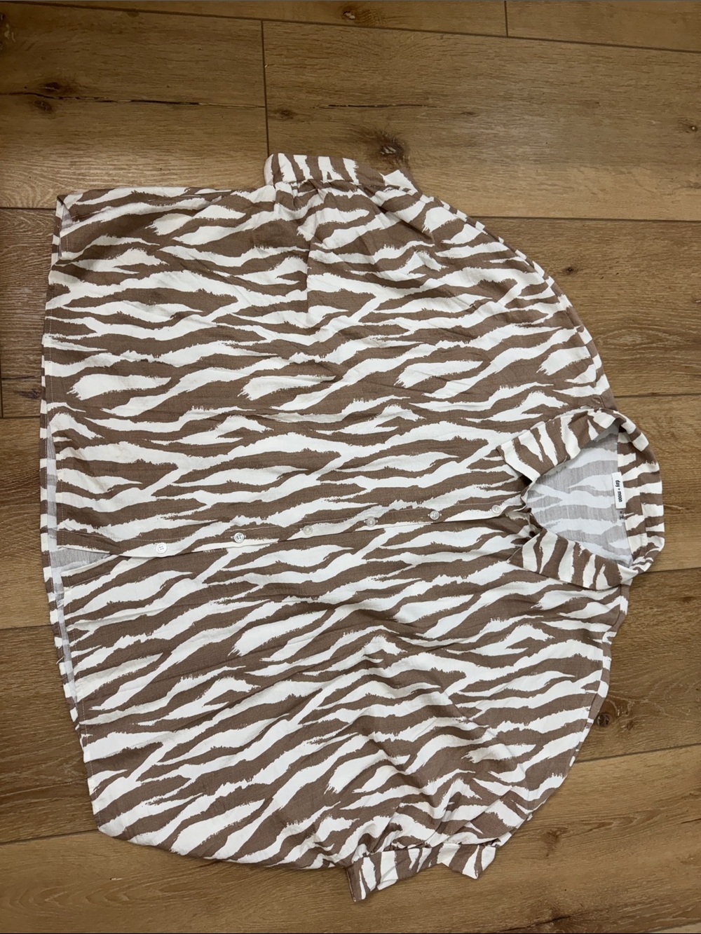Zebra-Print Button Front Shirt in Brown & Cream - Picture 7 of 8